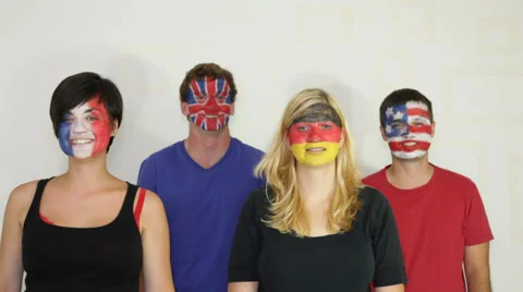 Happy people with flags on faces 库存影片 30974346