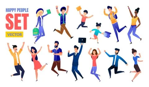 Happy People Flat Multinational Characters Set Stock Illustration