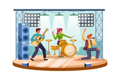 Happy people having fun at rock concert Stock Illustration