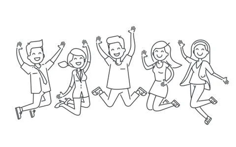 Happy people jumping line vector illustration isolated on white background イラスト素材