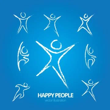 Happy People Jumping Vector Illustration Icons 库存插图