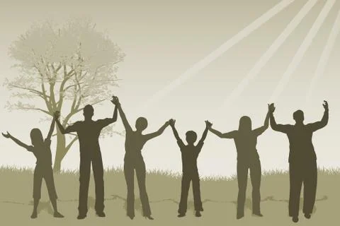 Happy People Lifting Hands Stock Illustration