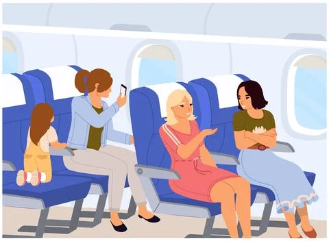 Happy people passengers inside airplane vector illustration Stock Illustration