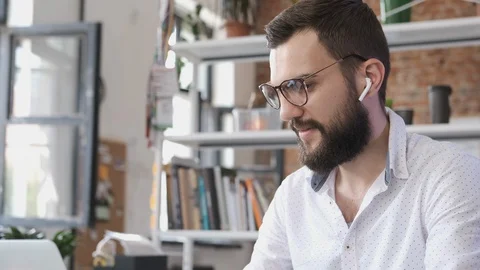 Happy person using laptop having video chat communication indoors Stock Footage 116273544