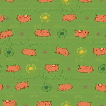 Happy pink piggies with green background Stock Illustration