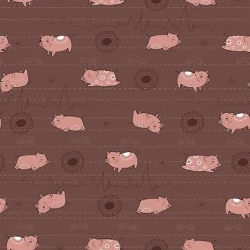 Happy pink piggies with white patterns and brown background Stock-Illustration
