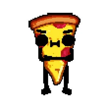 Happy pizza slice character pixel art vector illustration Stock Illustration