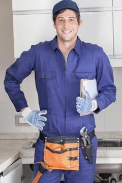 Happy plumber 스톡 사진