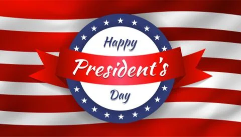 Happy president's day with circle shape and ribbon with realistic flag backgr Stock Illustration