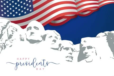 Happy Presidents Day with waving flag USA and Mount Rushmore Stock Illustration