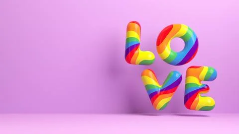 Happy Pride flyer background template featuring the word "LOVE" in rainbow .. Stock Illustration