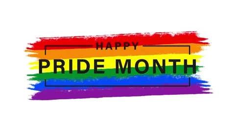 Happy Pride Month greeting text animation with rainbow flag brush stroke Stock Footage 334920466