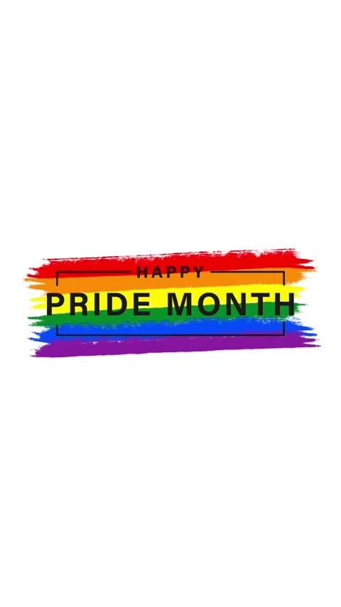 Happy Pride Month greeting text animation with rainbow flag brush stroke Stock Footage 334920467