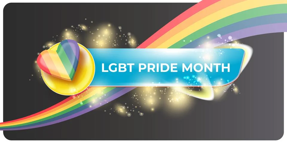 Happy pride month horizontal banner with pride colors striped heart isolated on Stock Illustration
