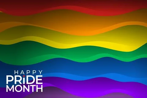 Happy pride month horizontal banner with pride color striped ribbon backgro.. 库存插图