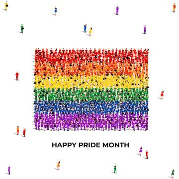 Happy Pride Month. A large group of people form to create the LGBT flag. Stock Illustration