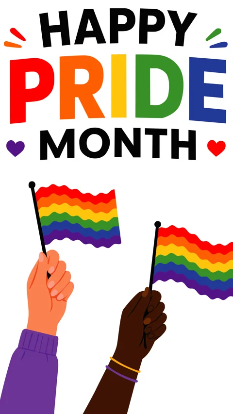 Happy Pride Month Rainbow Flags Waving in Diverse Hands Animation 動画素材 335348544