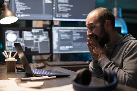 Happy Programmer Celebrating Successful Code 写真素材