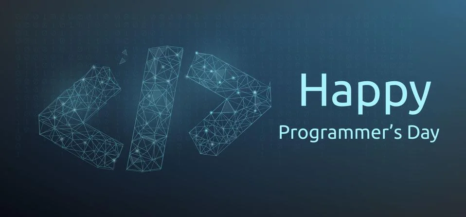 Happy programmer day banner with code symbol in polygonal wireframe style イラスト素材