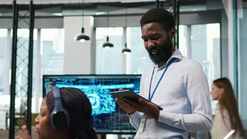 Happy programmer designing and developing software applications Stock Footage 313015474