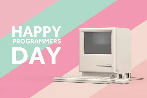 Happy Programmers Day Concept. Retro Personal Computer with Programmers Day S Stock-Illustration