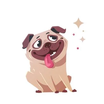 Happy pug-style flat. Stock Illustration