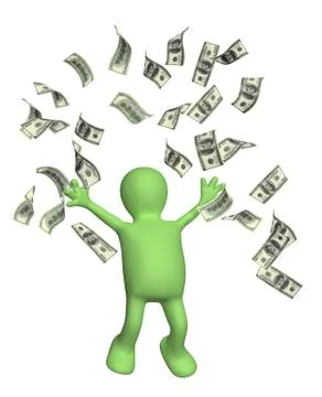Happy puppet and a banknotes of dollars Stock Illustration