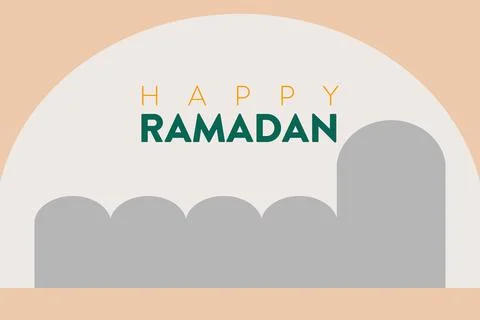 Happy Ramadan typography with Islamic architecture building symbol Ilustración de archivo