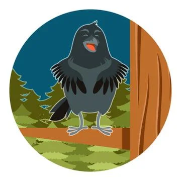 Happy Raven on the Tree winter flat background Stock Illustration