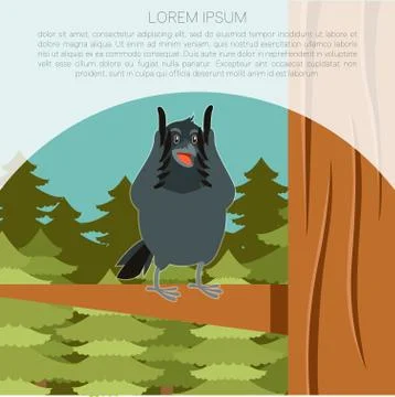 Happy Raven on the Tree winter flat background Stock Illustration