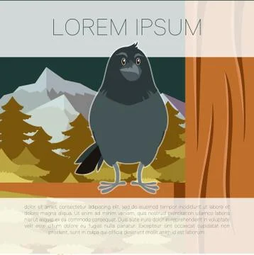 Happy Raven on the Tree winter flat background Stock Illustration