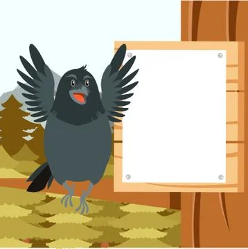 Happy Raven on the Tree winter flat background Stock Illustration