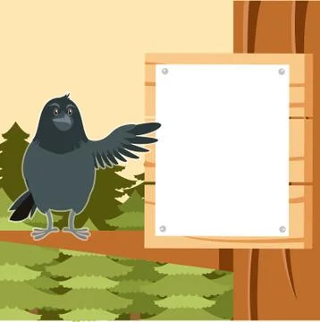 Happy Raven on the Tree winter flat background Stock Illustration