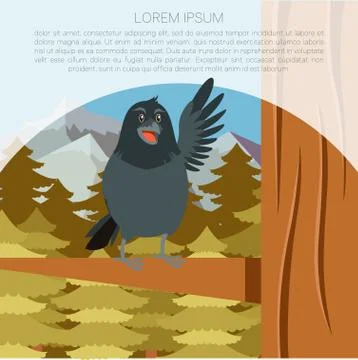 Happy Raven on the Tree winter flat background Stock Illustration