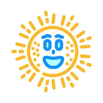 Happy rays cute sun character color icon vector illustration イラスト素材