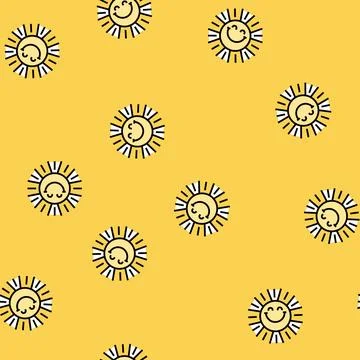 Happy rays cute sun character vector seamless pattern Stock Illustration