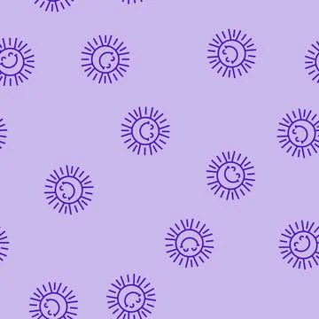 Happy rays cute sun character line seamless pattern Stock Illustration