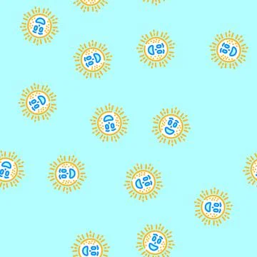 Happy rays cute sun character vector seamless pattern Stock Illustration