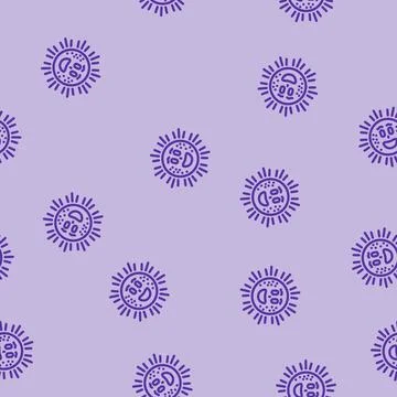 Happy rays cute sun character line vector seamless pattern Stock Illustration