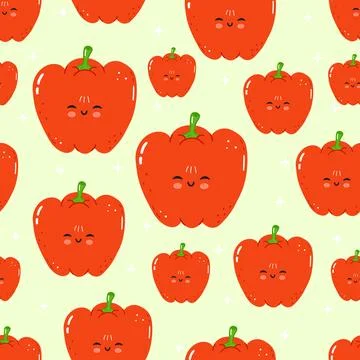 Happy red bell pepper vegetable seamless pattern 스톡 일러스트