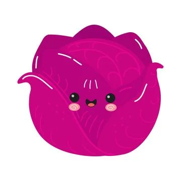 Happy red cabbage character smiling on white background Stock Illustration