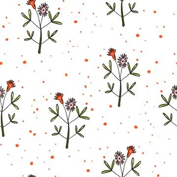 Happy red flower vector pattern with red points Stock Illustration