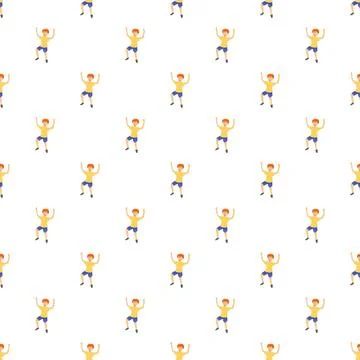Happy red haired boy playing jumping seamless pattern イラスト素材