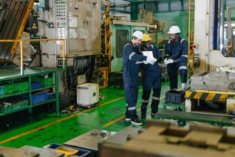 Happy relax Engineer team workers talking together laughing smiling in heav.. Stock Photos