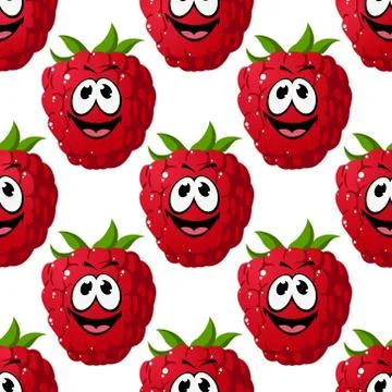 Happy ripe red raspberry seamless pattern Stock Illustration