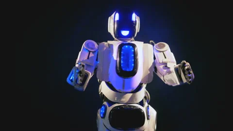 Happy robot takes and puts with its arms. Stock Footage 88436397