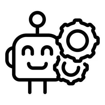 Happy robot thinking with gears working icon 스톡 일러스트