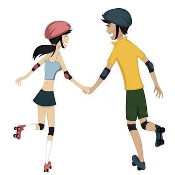 Happy roller-skating couple Stock Illustration