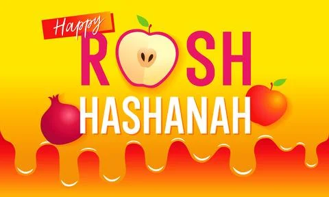 Happy Rosh Hashanah vector design with typography pomegranate apple &amp; honey Illustrazione stock