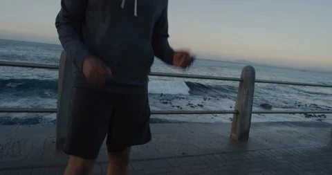 Happy runner man dancing celebrating successful fitness goals cheerful black Video stock 92772055